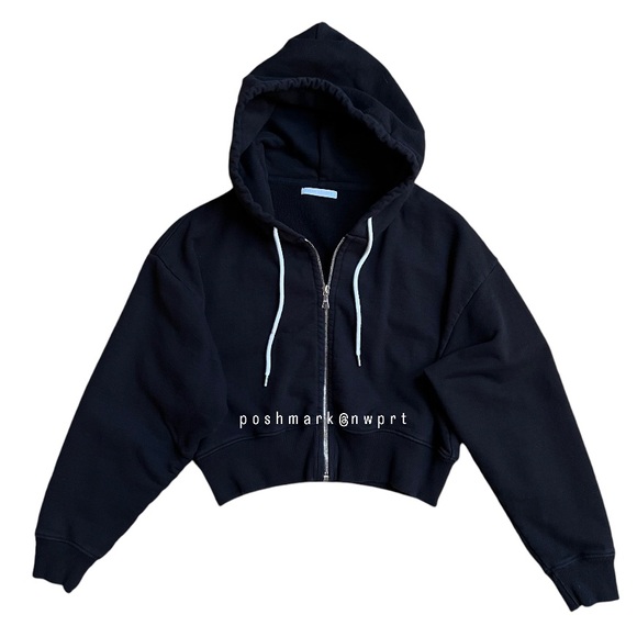 JOHN ELLIOTT Boca Zip Up Cropped Hoodie Black Jacket Sweatshirt 1 XS S Small - Picture 2 of 10
